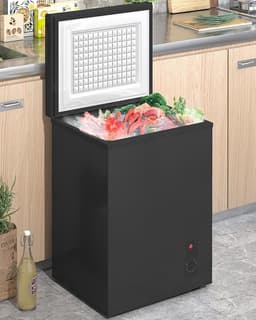 Muhub 3.5 Cubic Feet Chest Freezer, Top Opening Deep Freezer, Compact Chest Deep Freezer with Removable Basket, 7 Level Adjustable Thermostat (Black, 3.5 Cu.Ft.) | Fridge.com