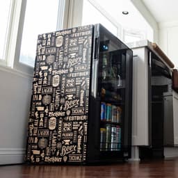 NewAir 126 Can Beverage Refrigerator | Freestanding Mini Fridge for Home Bar or Office | SplitShelf Storage, 32°F Cooling & LED Lighting | “Beers of the World” Design | Fridge.com