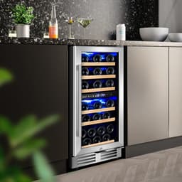 14.96 Inch 30 Bottle Dual Zone Wine Refrigerator Mini Wine Cooler Built-In And Freestanding With Built-In Light And 2 Type Handle Classic Series | Fridge.com