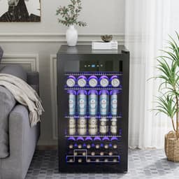 17.52 Inch 150 Can Beverage Refrigerator, Glass Door, Digital Temp Control, Adjustable Shelves With Bottom Retention Guard Rail, Freestanding/Built-In | Fridge.com