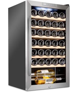 SchméCke - 34 Bottle Compressor Wine Refrigerator, Freestanding Wine Cooler With Lock - Stainless Steel | Fridge.com