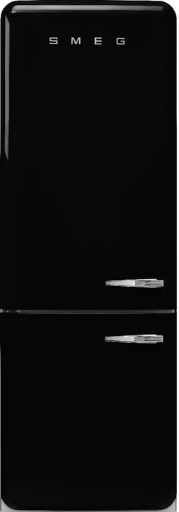 Smeg FAB38 Retro Style Refrigerator with Bottom Freezer – Made in Italy – Multiflow Cooling – LED Lighting – Glossy Finish – 3 Adjustable Glass Shelves - Black | Fridge.com