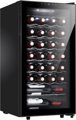 STAIGIS 28 Bottle Compressor Wine Cooler Refrigerator, Small Freestanding Wine Fridge for Red, White and Champagne, Mini Fridge with 40-66F Digital Temperature Control Glass Door | Fridge.com