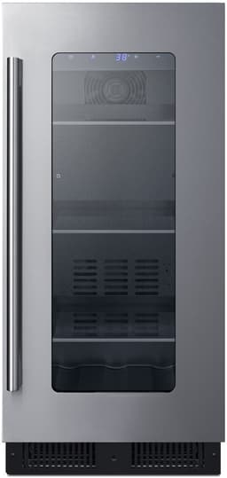 Summit Appliance ALBV15CSS 15" Wide Built-In Beverage Center, ADA Compliant; Glass Door; Automatic Defrost; Digital Thermostat and Stainless Steel Cabinet; Adjustable Glass Shelves; Slotted Floor | Fridge.com
