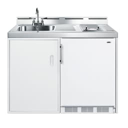 Summit 48" All-In-One Kitchenette, Refrigerator-Freezer, 2-Burner Smoothtop Cooktop, Water Jug Sink, and Storage, White - C48ELGLASSPUMP | Fridge.com