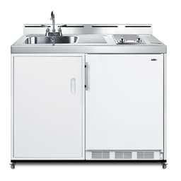 Summit 48" Mobile All-In-One Kitchenette, Refrigerator-Freezer, 2-Burner Smoothtop Cooktop, Water Jug Sink, and Storage, White- C48ELGLASSPUMPMB | Fridge.com