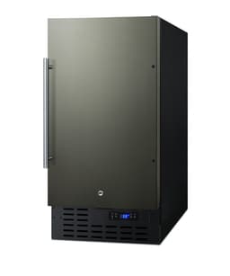 Summit FF1843BKSADA 18" ADA Compliant Freestanding or Built In Undercounter Compact Refrigerator; 2.7 cu. ft. Capacity; LED Lighting; Adjustable Chrome Shelves; Black Stainless Steel | Fridge.com