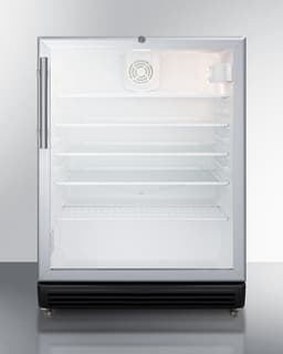 Summit Appliance SCR600BGLMBL Commercial 5.5 Cu.Ft. Glass Door 24" Wide Beverage Center with Stainless Steel Work Surface, Front Lock, Automatic Defrost and Pre-Installed 1" High Casters | Fridge.com