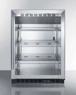 Summit 24" Undercounter Beverage Refrigerator with Reversible Glass Door | Commercial Display Fridge for Wine Beer Soda | 5.0 Cu Ft, (3) Shelves, 23.63"W x 23.5"D x 34"H, Stainless Steel, Black, NSF | Fridge.com