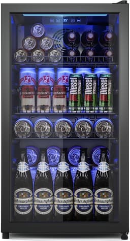 Tehanld Beverage Fridge, 130 Can Mini Fridge With Glass Door, Beverage Cooler Refrigerator, Wine Drink Beer Cooler, Adjustable Shelves & Digital Temperature Display | Fridge.com