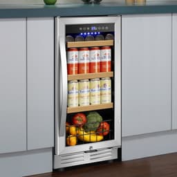 15" 165 Cans Built-In And Freestanding Beverage Refrigerator Beer Drink Cooler With Reversible Glass Door,Blue LED And Safety Lock | Fridge.com