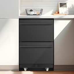 24 Inch Beverage Refrigerator 230 Can Capacity, Dual Drawer Built-In Drink Fridge, Front Vent Under Counter Beer & Soda Cooler, Black Stainless Steel | Fridge.com