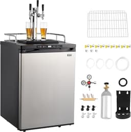 VEVOR Beer Kegerator, Triple Tap Commercial Draft Beer Dispenser for D system, Full Size Keg Refrigerator with 5lbs CO2 Tank, Hold 3 Sixth/2 Slim/3 Ball lock keg (3 taps - ball lock) | Fridge.com