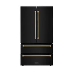 ZLINE Autograph 36 in. Counter-Depth Refrigerator In Black Stainless Steel And Gold Helix Handles | Fridge.com