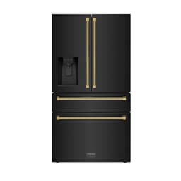 ZLINE Autograph 36 in. Counter-Depth Fridge W/ Water Dispenser In Black Steel & Gold Helix Handles | Fridge.com