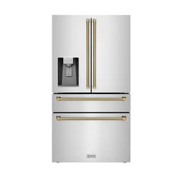 ZLINE Autograph 36 in. Stainless Counter-Depth Fridge W/ Water Dispenser & Gold Helix Handles | Fridge.com