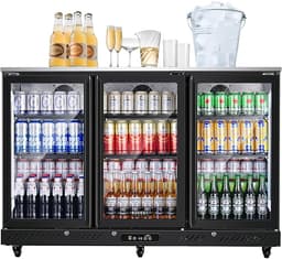 BODEGACOOLER Commercial Bar Cooler With 3 Glass Doors,12 Cu.Ft Counter Height Back Beverage Refrigerator,Display Bar Fridge with LED Lighting,Beverage Cooler for Beer Stainless Steel Top,With Casters | Fridge.com