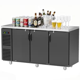 Coolake 72” W Commercial Back Bar Cooler with Stainless Steel Top, 24.2 Cu.Ft Counter Height Beverage Refrigerator, Solid Door Beer Fridge with Led Lighting for Restaurant Buffet Basement Cafe | Fridge.com