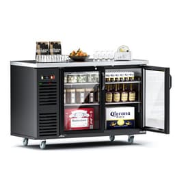 Coolake 60" 17.3 cu.ft. 2 Glass Doors Commercial Counter Height Back Bar Cooler Refrigerator With Stainless Steel Top LED Lighting In Black For Bar RV | Fridge.com