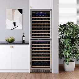 EdgeStar CWR1553DD 142 Bottle 24" Built-In or Free Standing Dual Zone Double Door Wine Cooler with LED lighting and Door Lock - Stainless Steel | Fridge.com