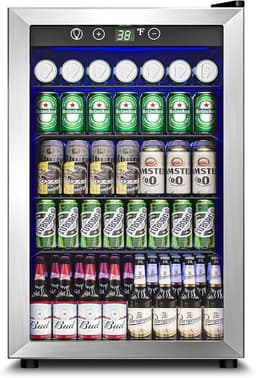 Feelfunn 4.5 Cu.Ft Beverage Refrigerator Cooler - 145 Can Mini Fridge Glass Door for Soda Beer Wine, Small Refrigerator for Bedroom Office Home Bar, 4 Adjustable Shelves, Silver | Fridge.com