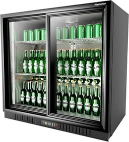 Frostronics 36 Inch 228 Cans Double Door Back Bar Beverage Cooler, 6.5 cu. ft. Under Counter Glass Bar Fridge With Sliding Door, Lockable, 32-50F Display Refrigerator, ETL & NSF7 Certified | Fridge.com