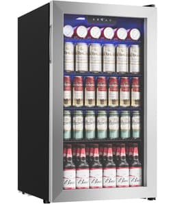 Icyglee Beverage Refrigerator Cooler - 126 Can Mini Fridge with Glass Door for Soda Beer or Wine, Beverage Cooler for Home, Office, Bar with Adjustable Removable Shelves, Silver | Fridge.com