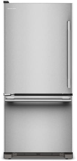KitchenAid 19 Cu. Ft. 30 in. Standard-Depth Bottom Mount Refrigerator w/ Left Door Swing in Steel KRBL130SPS | Fridge.com