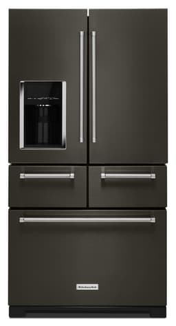 KitchenAid 25.8 Cu. Ft. 36" Multi-Door Freestanding Refrigerator w/ Platinum Interior Design & Printshield Finish in Black Stainless Steel KRMF706EBS | Fridge.com