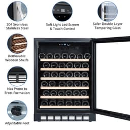 24" Single Zone Wine Cooler - 46 Bottle Capacity, Built-In/Freestanding Metal Design With Touch Control | Fridge.com