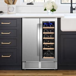 24 Inch Dual Zone Wine & Beverage Refrigerator, 18 Wine Bottles & 57 Cans, Glass Wine Door & Foam | Fridge.com