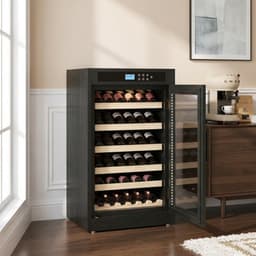 Freestanding Red Oak Wine Cabinet With Embraco Compressor, Humidity Control & Uv Glass Door | Fridge.com