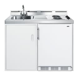 Summit 48" All-In-One Kitchenette, Refrigerator-Freezer, 2-Burner Coil Cooktop, Water Jug Sink, and Storage, White - C48ELPUMP | Fridge.com