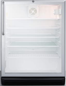 Summit Appliance SCR600BGLTBADA Commercially Listed ADA Compliant 5.5 Cu.Ft. Freestanding Beverage Center with Glass Door, Auto Defrost, Professional Towel Bar Handle, Lock and Black Cabinet | Fridge.com