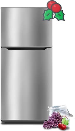 Techomey 13.9 Cu.Ft.Top Freezer Refrigerator, Frost Free Refrigerator with Freezer, 28" Compact Garage Fridge, Standard Depth, Gallon Door Bins, LED Light, Stainless Steel | Fridge.com