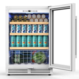 24" 220-Can Built-In/Freestanding Beverage Refrigerator For Beer & Soda Cooler With Glass Door,Blue LED And Reversible Door Drinks Fridge | Fridge.com