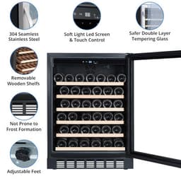 24-Inch 46-Bottle Built-In Or Freestanding Wine Cooler, Single Zone Temperature Control (4164F), Touch Panel, Metal Frame Home & Commercial Use | Fridge.com
