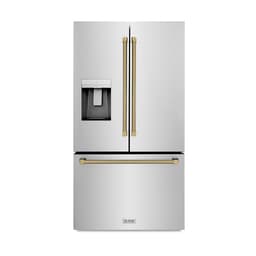 ZLINE Autograph 36 in. Stainless Standard-Depth Fridge W/ Dual Ice Maker & Gold Helix Handles | Fridge.com