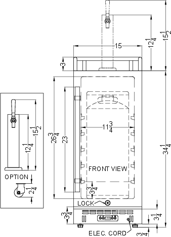 Dimension drawing for the Summit Appliance SBC15NKCSS, from the manufacturer document