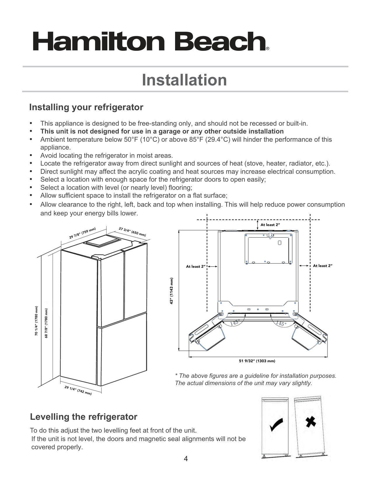 Installation diagram for the Hamilton Beach HBF1770, from the manufacturer document