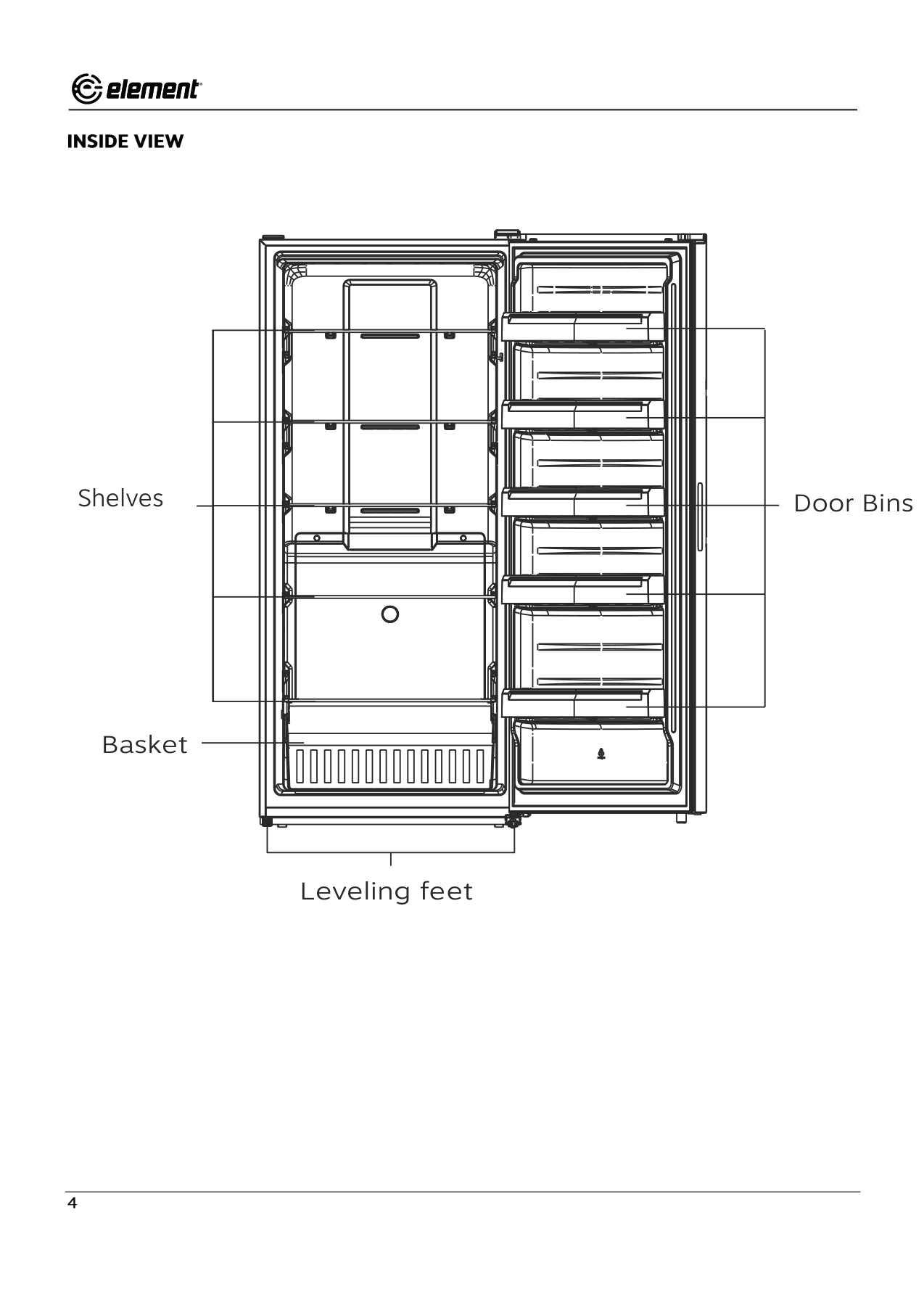 Parts diagram for the Element EHUF21CECW, from the manufacturer document