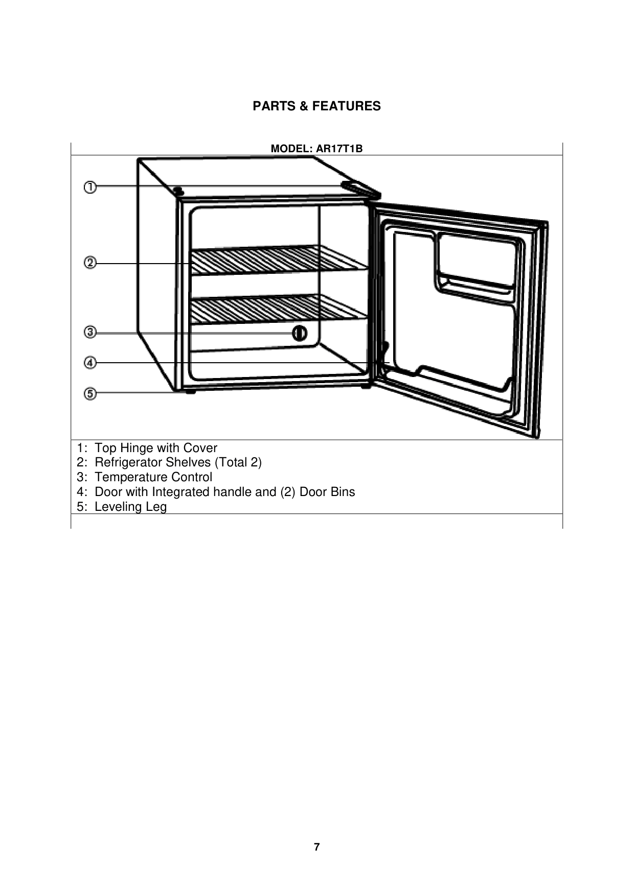 Parts diagram for the Avanti AR17T1B, from the manufacturer document