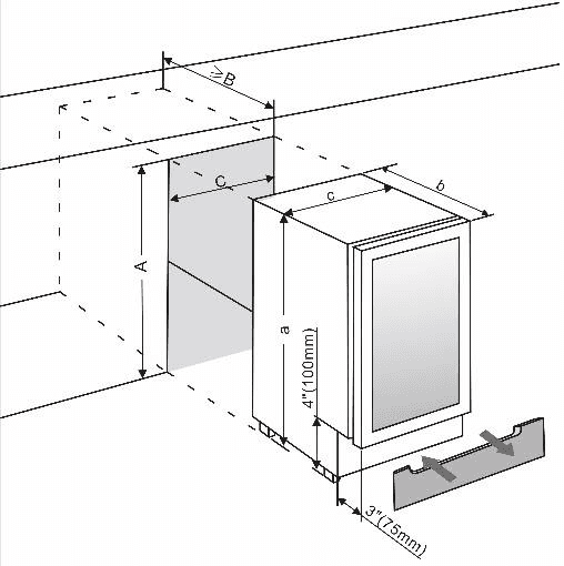 Installation diagram for the Summit Appliance FFRF3075W, from the manufacturer document