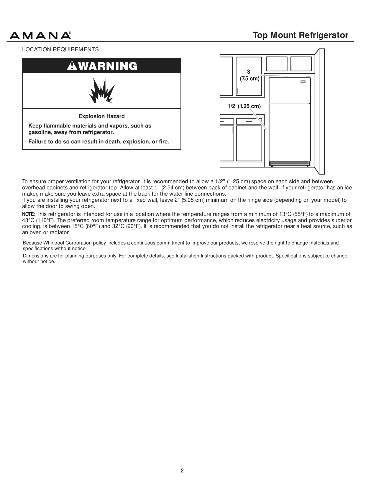 Installation diagram for the Amana ARTX3028PW, from the manufacturer document