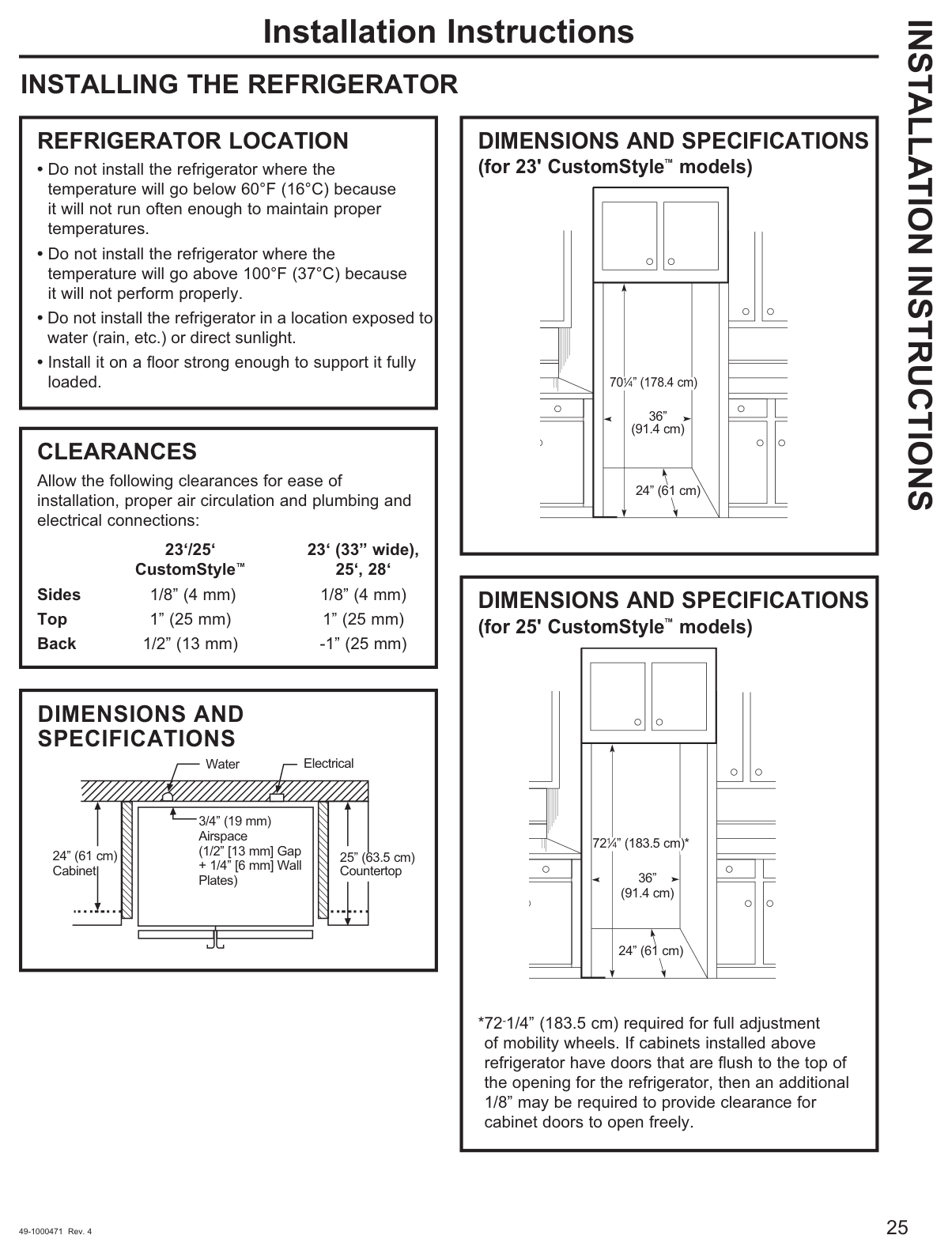 Dimension drawing for the GE GSE23GGPBB, from the manufacturer document