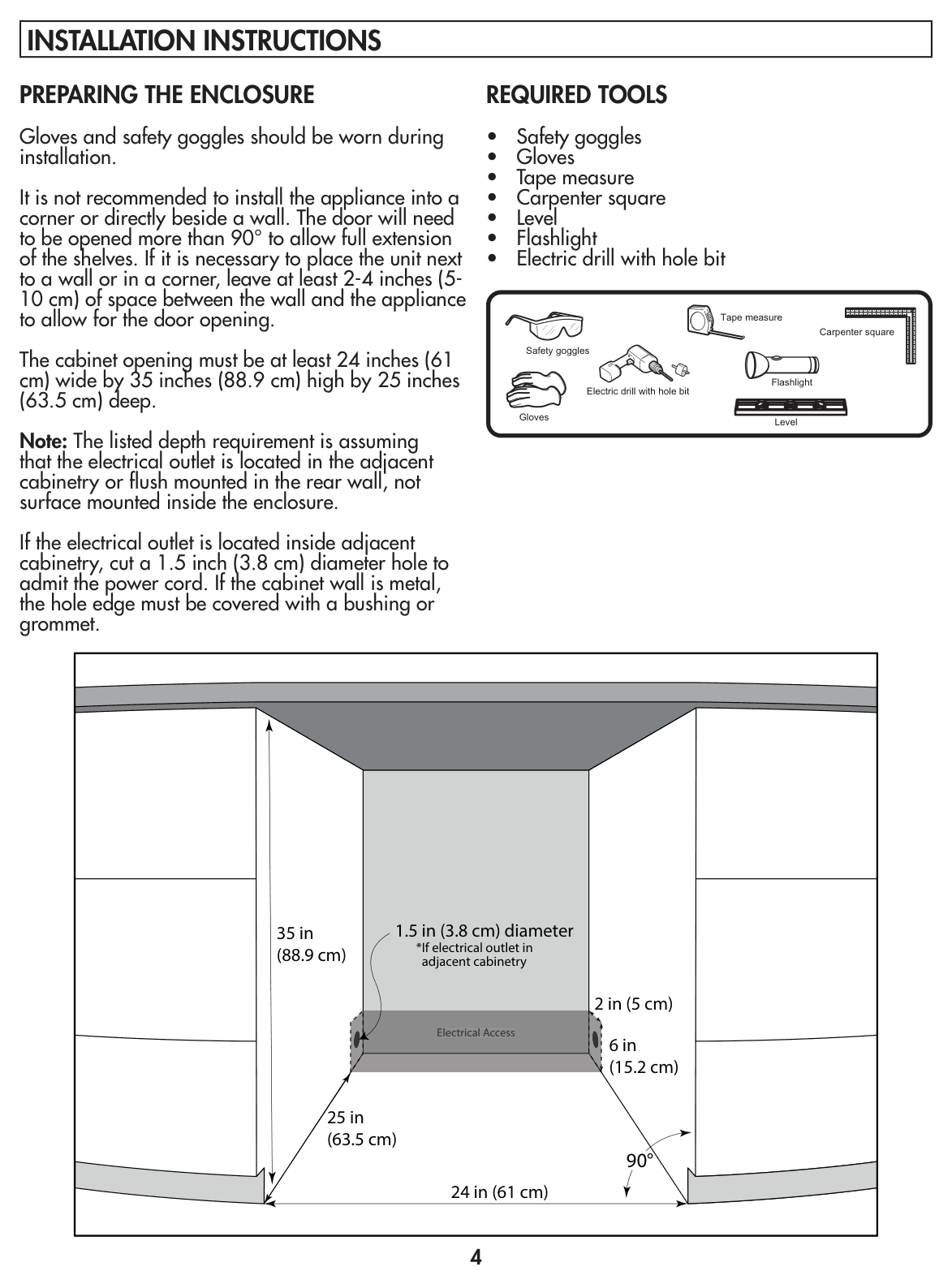 Installation diagram for the Danby DBC052A1BSS, from the manufacturer document