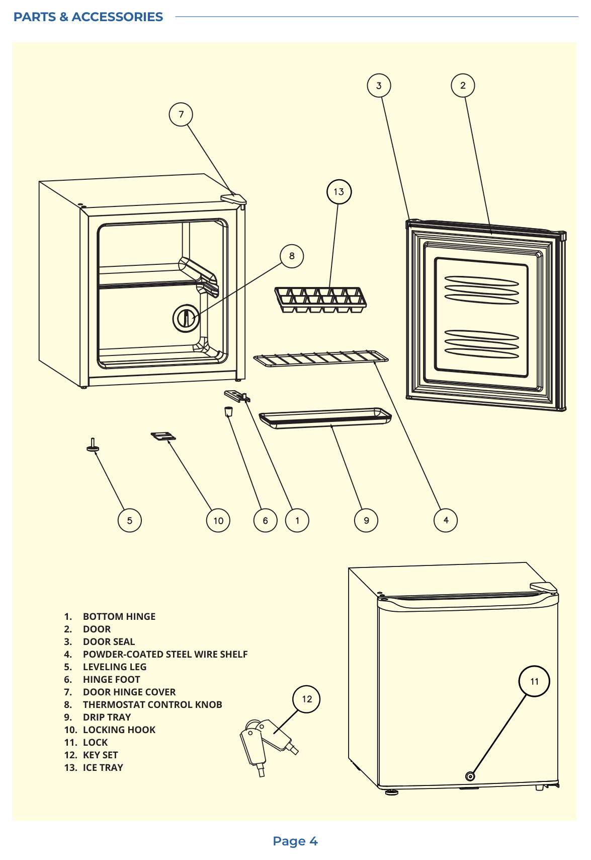 Parts diagram for the Whynter CUF-110B, from the manufacturer document