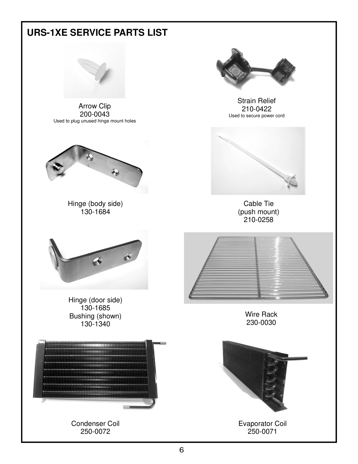 Parts diagram for the Alfresco URS-1XE, from the owner's manual