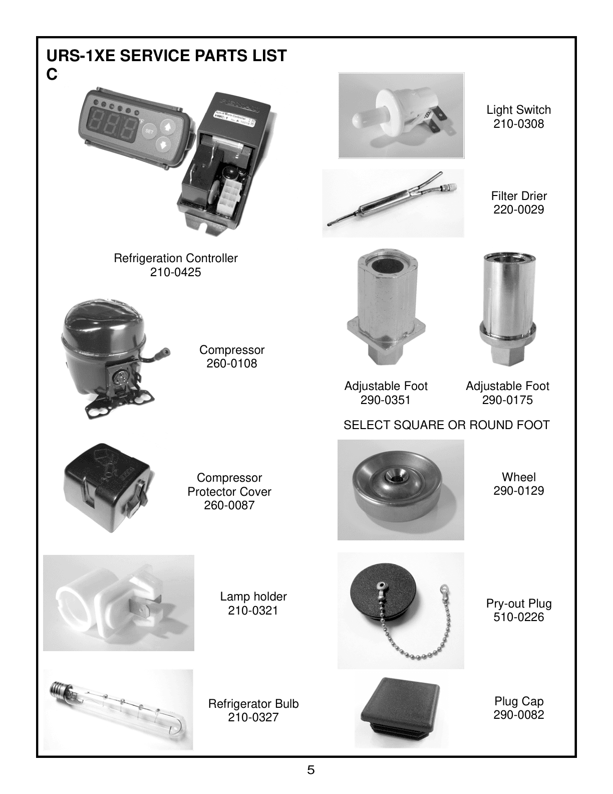 Parts diagram for the Alfresco URS-1XE, from the owner's manual