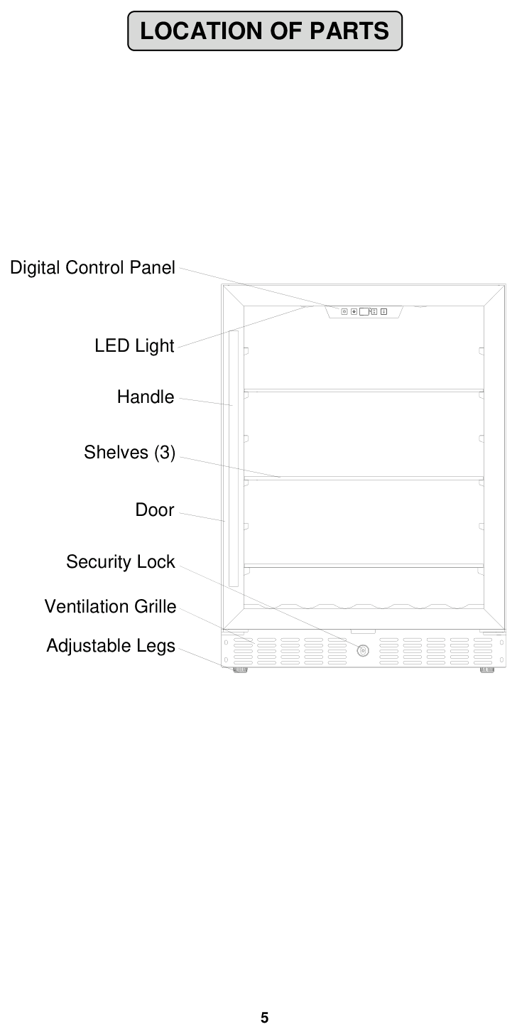 Parts diagram for the Summit Appliance AL57G, from the manufacturer document